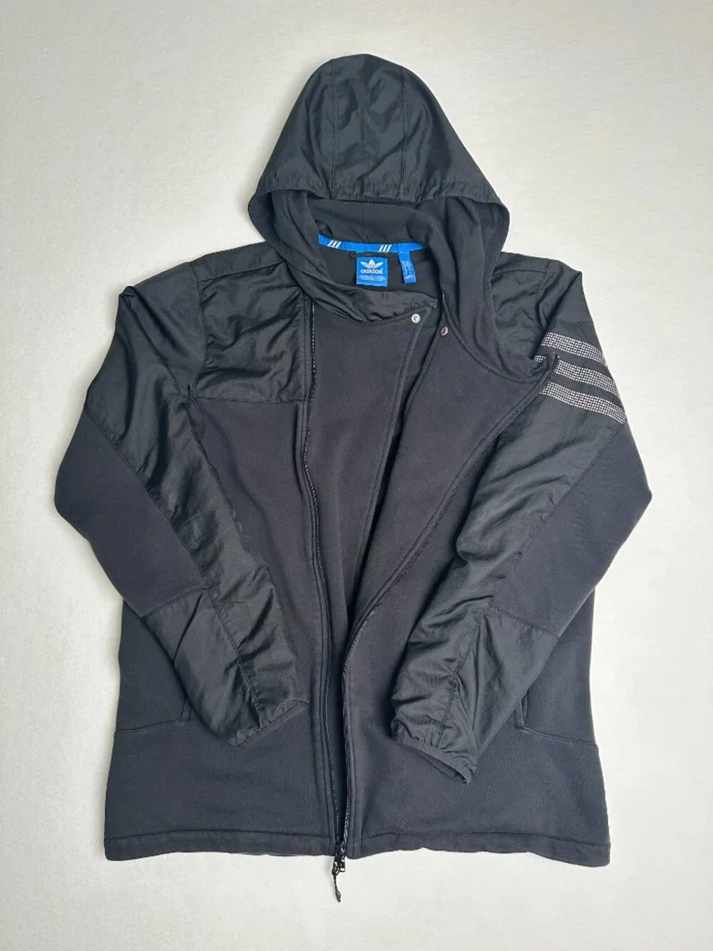 Adidas Originals Asymmetrical Zip Hooded Streetwear Jacket Black - XL